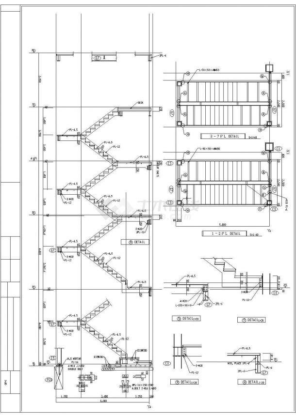 国外常用钢梯结构设计cad详细图纸-图二
