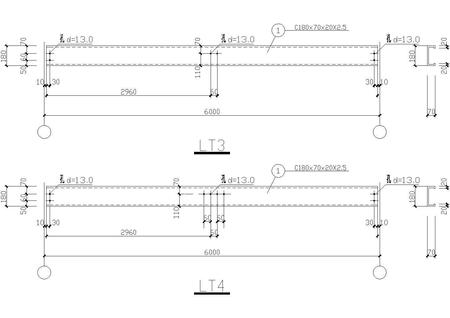 6m檩条cad结构施工设计节点详图