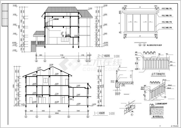 三层框架结构带阁楼别墅建筑施工图-图二