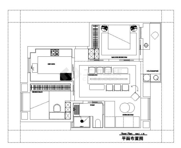 某住宅两居室户型平面布置图-图二