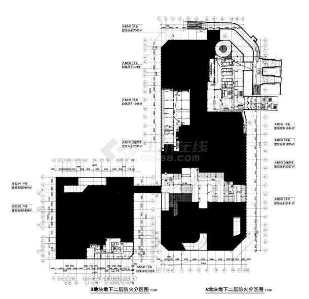 某住宅小区地下防火分区平面示意图-图一