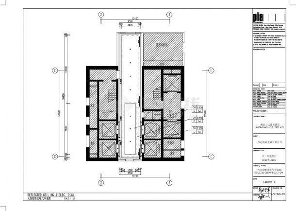 廊坊万达某林酒店负二层 电梯厅平面装饰设计施工CAD图-图二