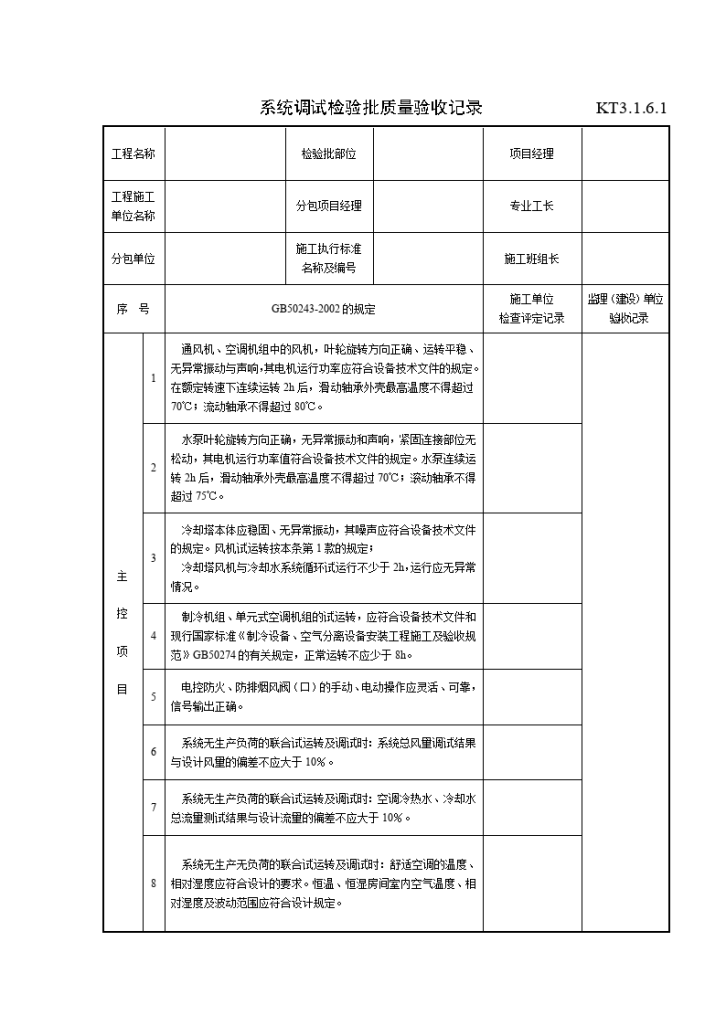 系统调试检验批质量验收记录-图一