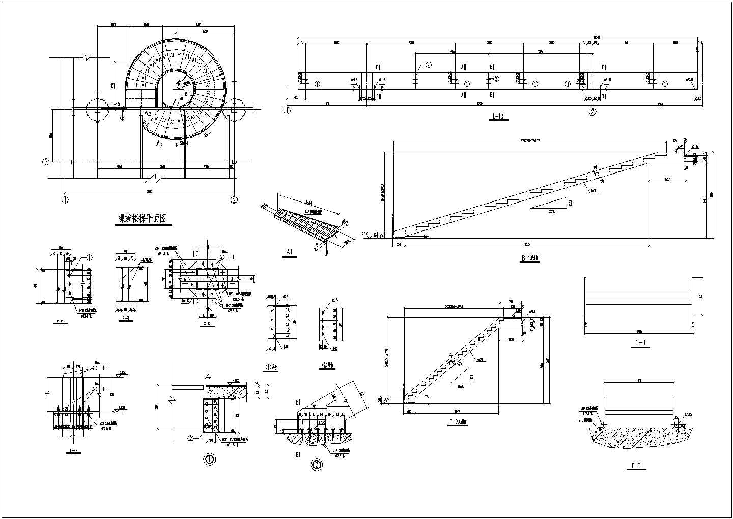 常用多款旋转楼梯平面图及大样图CAD设计图