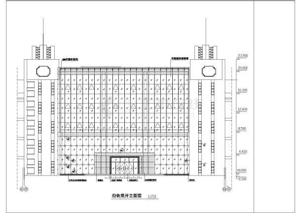 上海企业办公楼外墙铝塑板玻璃幕墙施工CAD设计图（沿街600多平米）-图一