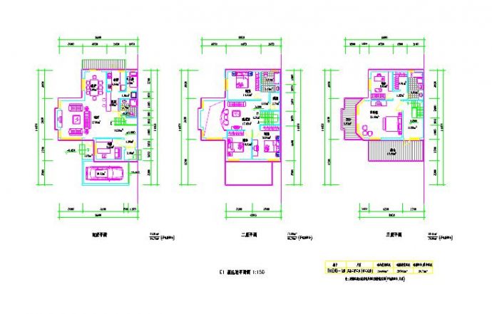 某三层带车库联排别墅端头户型平面图（南入口、250平方米）_图1