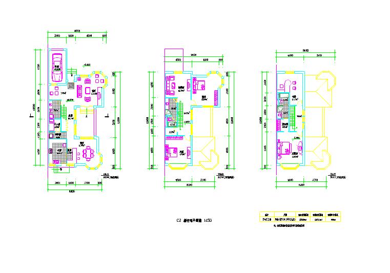 某三层带车库联排别墅端头户型平面图（北入口、283平方米）