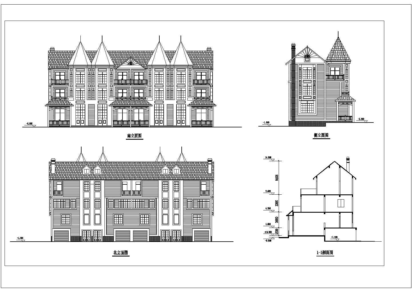某地可做联排欧式三层半别墅建筑设计图