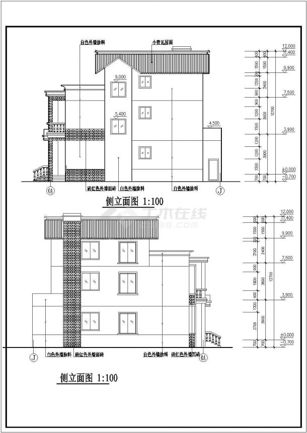 某农村住宅三层小洋楼砖混结构建筑施工图-图二