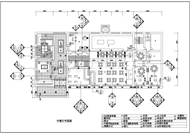 北京某知名连锁酒店中餐厅室内装修CAD设计图（带休息室及衣帽间）-图一