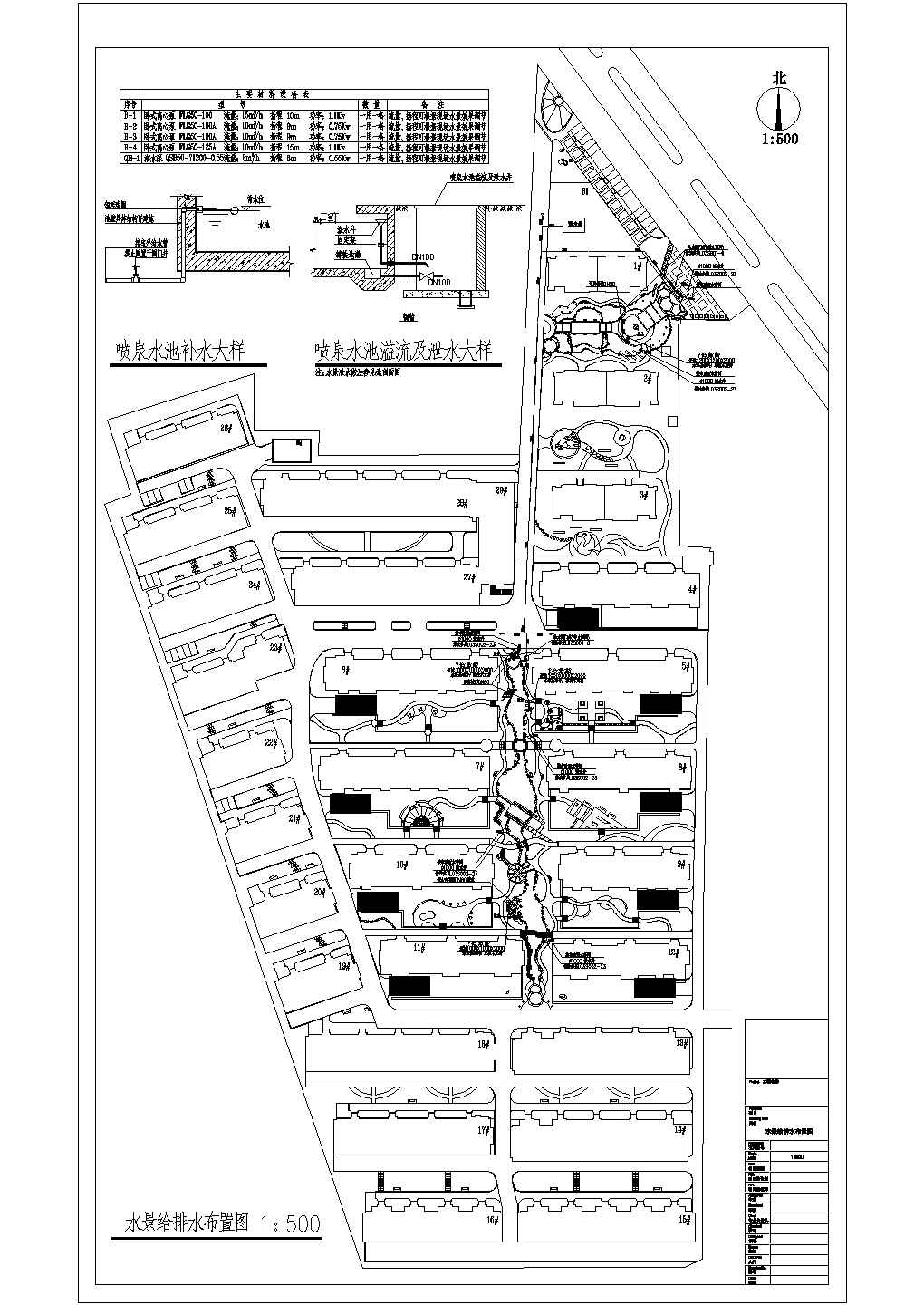 某小区园林水景给排水设计施工图纸