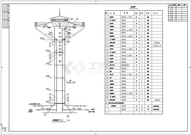 25米高位水塔给排水施工cad设计图纸（剖图）-图一