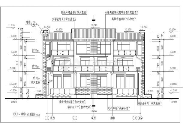 【苏州】612.2平米框架结构三层双拼别墅住宅建筑全套cad施工图含计算书-图一