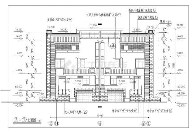 【苏州】612.2平米框架结构三层双拼别墅住宅建筑全套cad施工图含计算书-图二