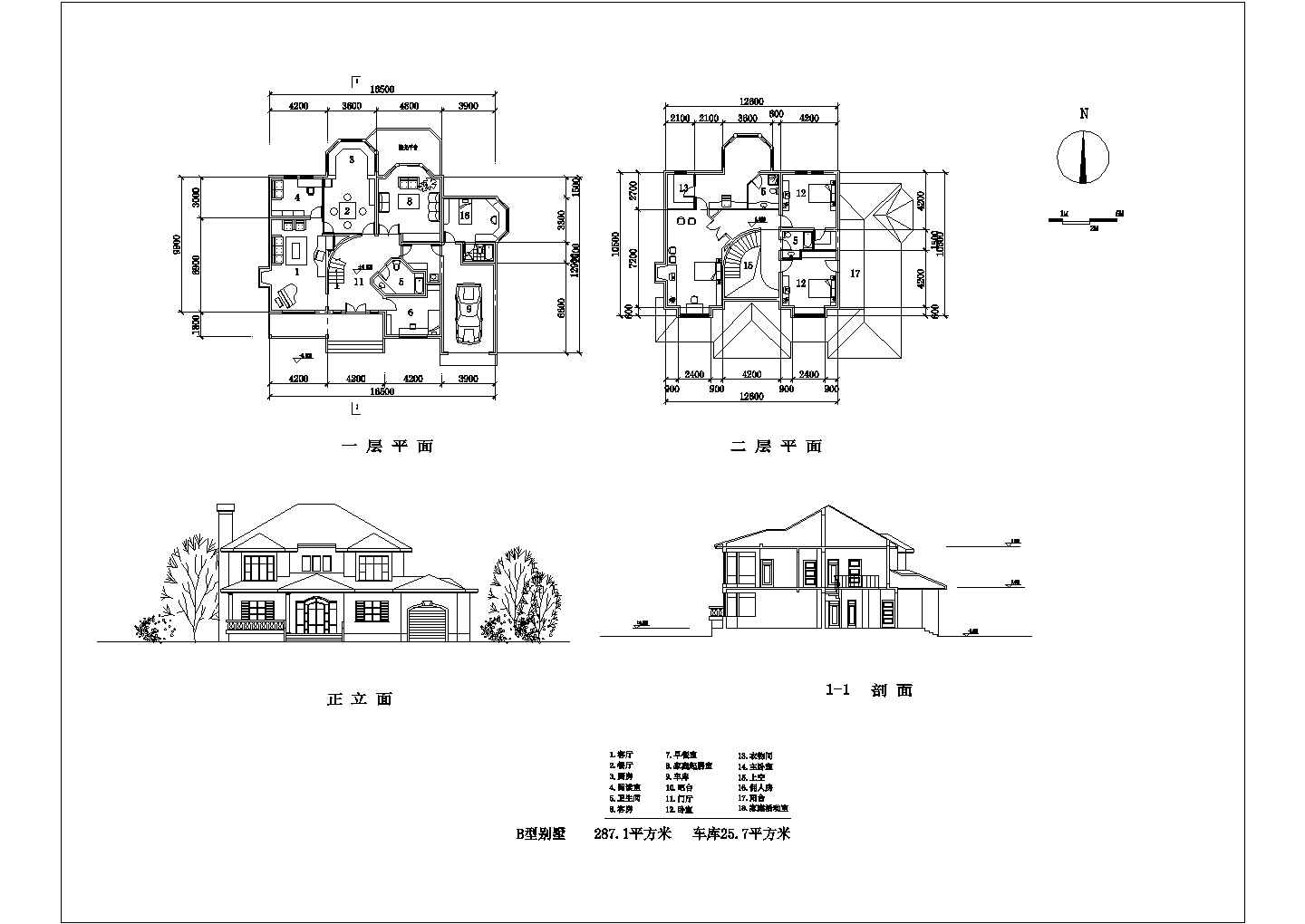 某地区双层欧式别墅建筑全套施工设计图