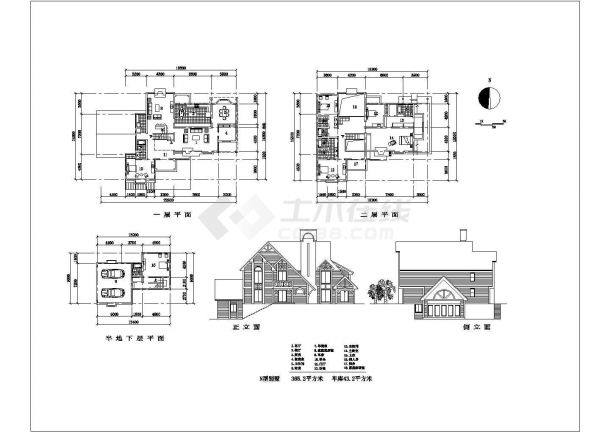 某地区三层欧式别墅建筑施工设计图纸-图一