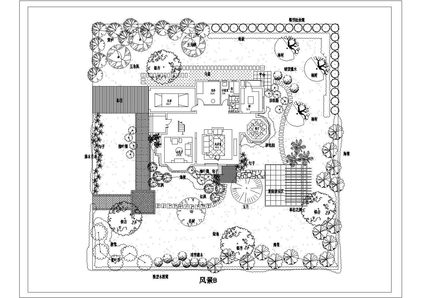 详细别墅私家花园平面设计施工图纸
