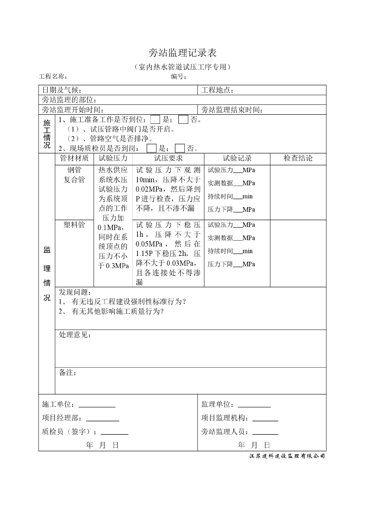 室内热水管道试压旁站监理  高清下载-图一