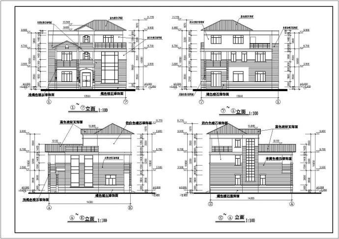 全套三层别墅建筑施工图CAD图纸（13.5m*14m)_图1