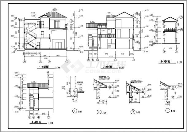 全套三层别墅建筑施工图CAD图纸（13.5m*14m)-图二