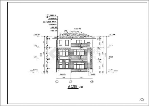 285.5平方米三层框架结构小别墅建筑全套施工图cad图纸-图一
