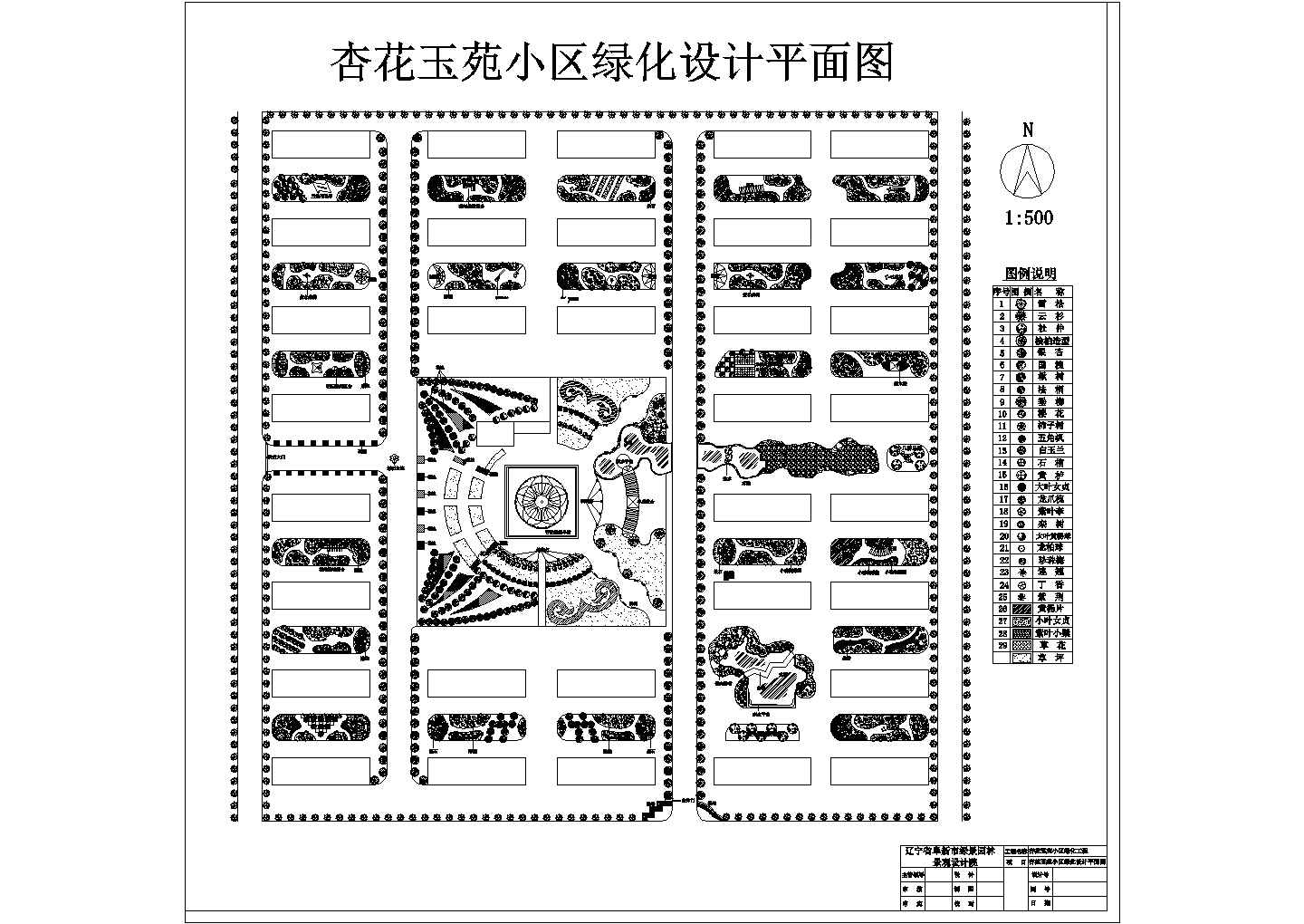 辽宁某住宅小区景观绿化设计图（带绿化广场、亲水平台）