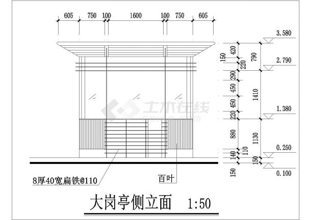 大小两种岗亭门卫亭设计施工cad布置图纸