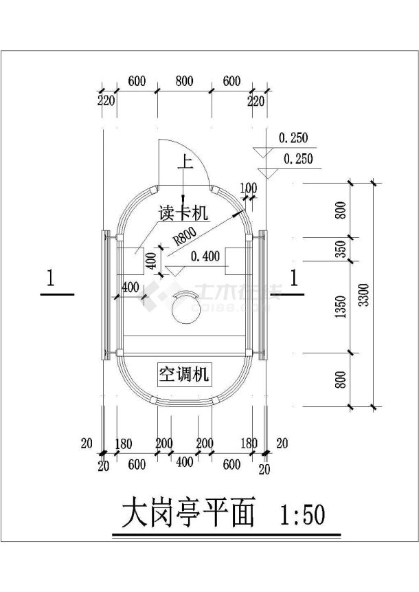 大小两种岗亭门卫亭设计施工cad布置图纸