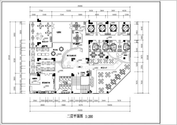 时尚休闲2层茶室会所室内装修设计图（中式风）-图二