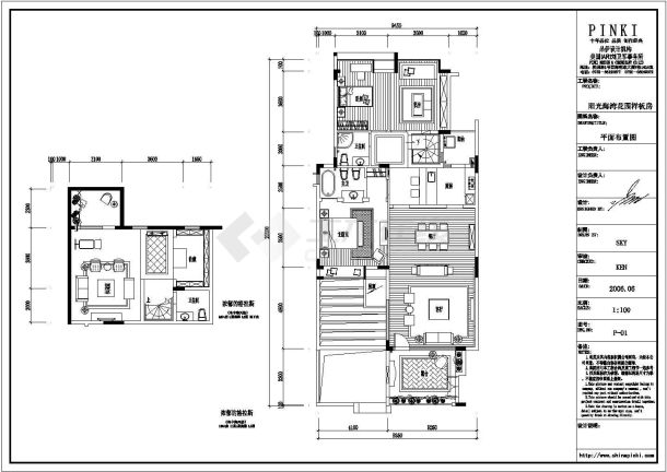 地中海风格花园三房公寓装修施工设计图纸-图二