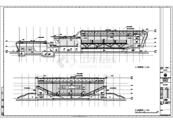 一整套18892平方米四层体育馆全套cad施工图（含建筑、结构、暖通、强弱电、水）-图一