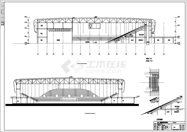某市奥林匹克体育中心体育馆钢结构图纸cad（含建筑和结构）-图二