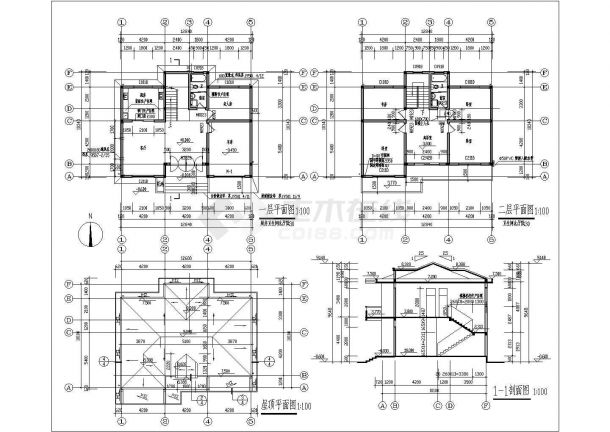 200平二层砖混别墅建筑、结构全套cad施工图，共五套-图二
