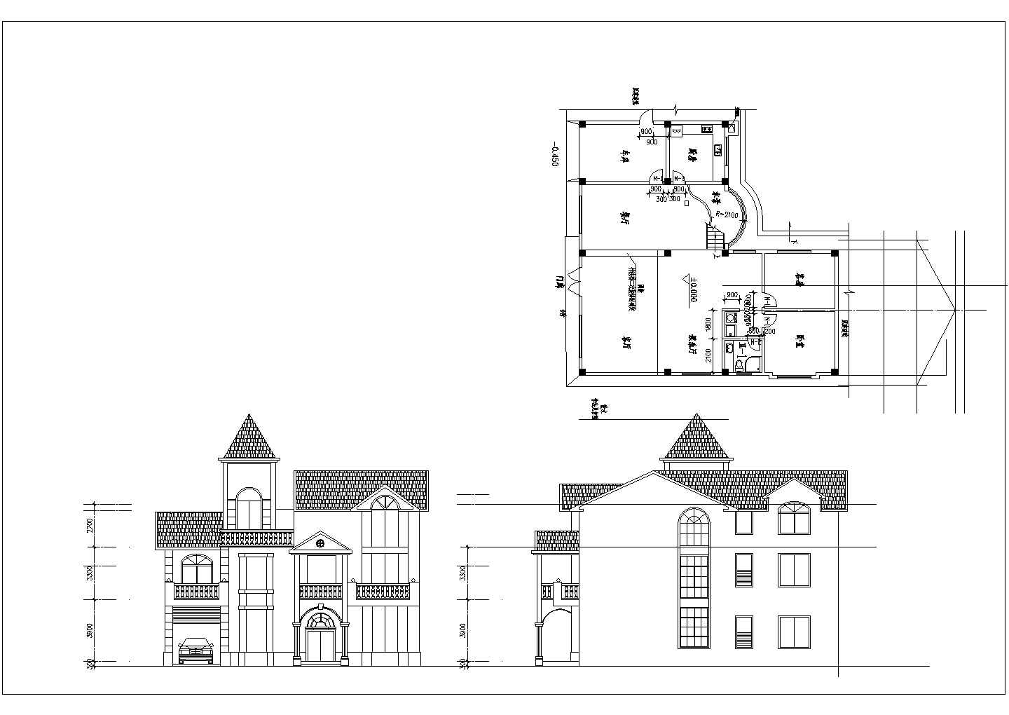 一套农村三层小别墅建筑和结构cad施工图