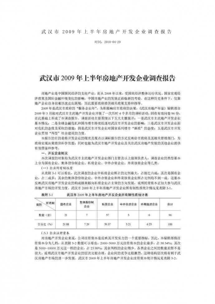 武汉市2009年上半年房地产开发企业调查报告_图1