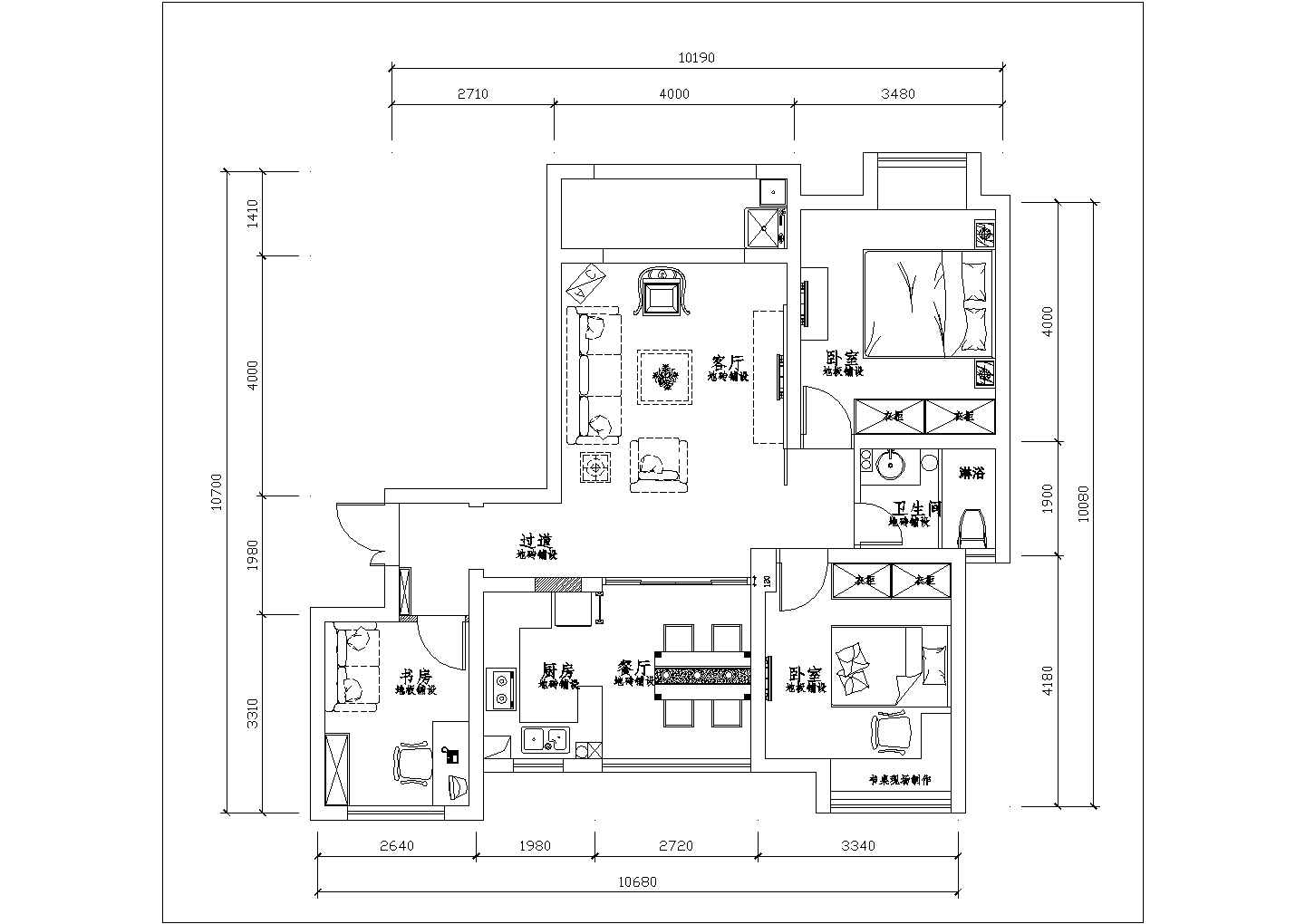 特别受欢迎的经典两室户型设计cad施工图（带阁楼）
