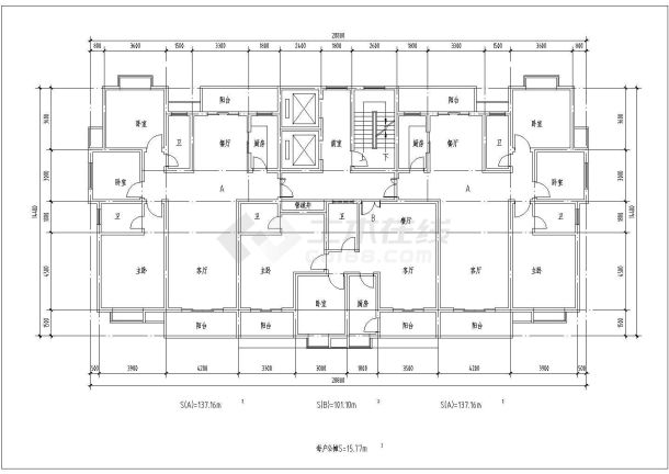 某18层4户点式住宅楼建筑设计图-图二