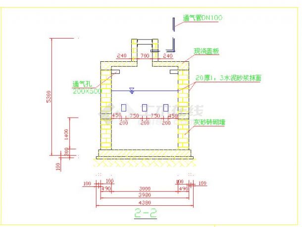 某地砖砌化粪池CAD扩初图（3张图）-图二