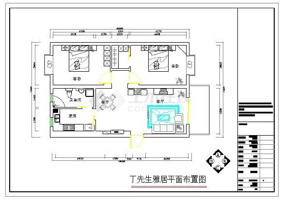 两居室装饰装修室内设计cad方案图-图二