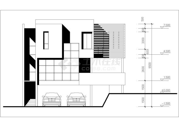 现代时尚二层有地下室别墅建筑施工图cad（含效果图）-图一