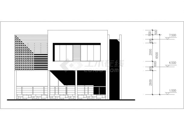 现代时尚二层有地下室别墅建筑施工图cad（含效果图）-图二