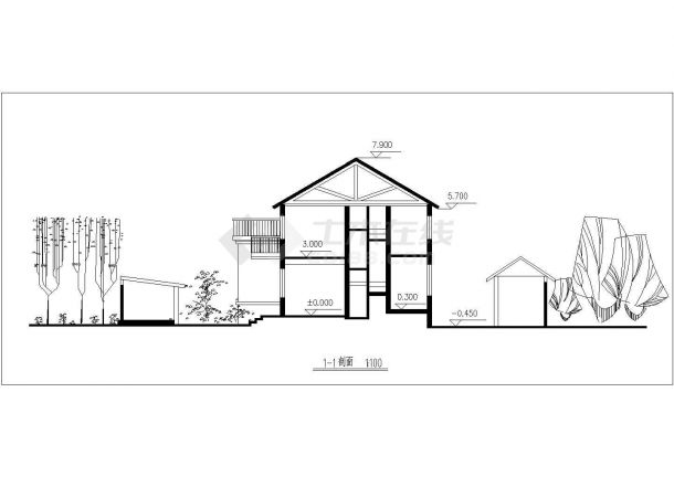 北方两层独院式农村住宅坡屋顶建筑cad图纸-图二