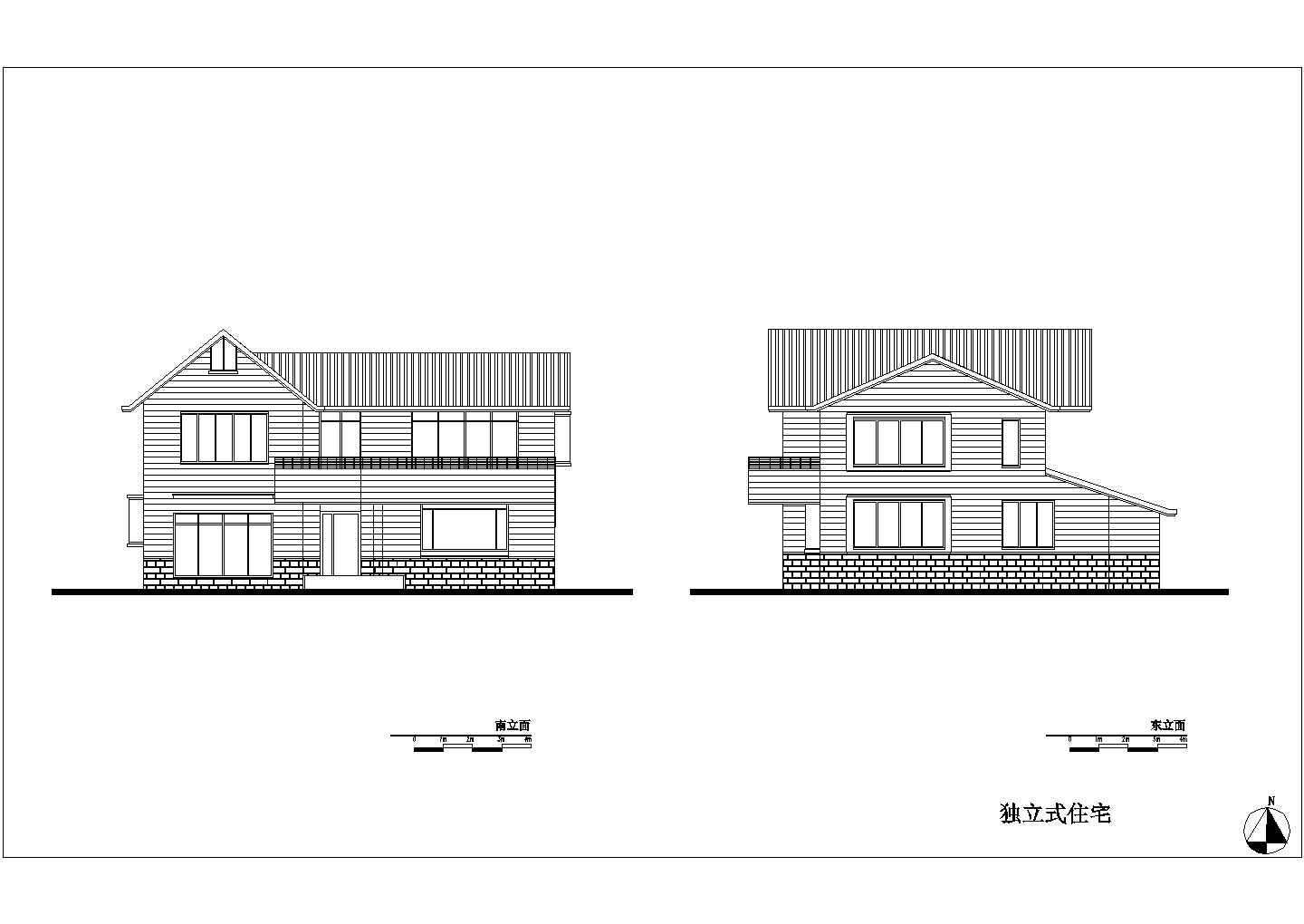 两层独立式住宅别墅建筑图cad图纸（门朝南）