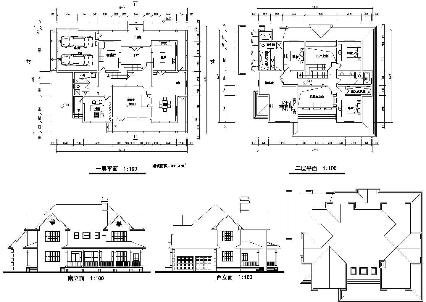 美式大方二层自建别墅建筑户型设计图