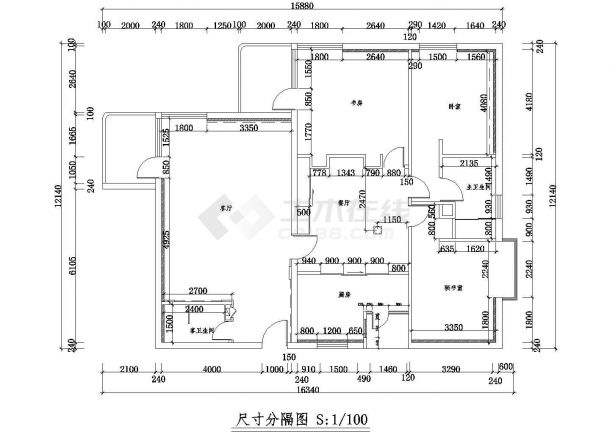 很少见的配有秘书室三室家装设计方案CAD施工图-图二