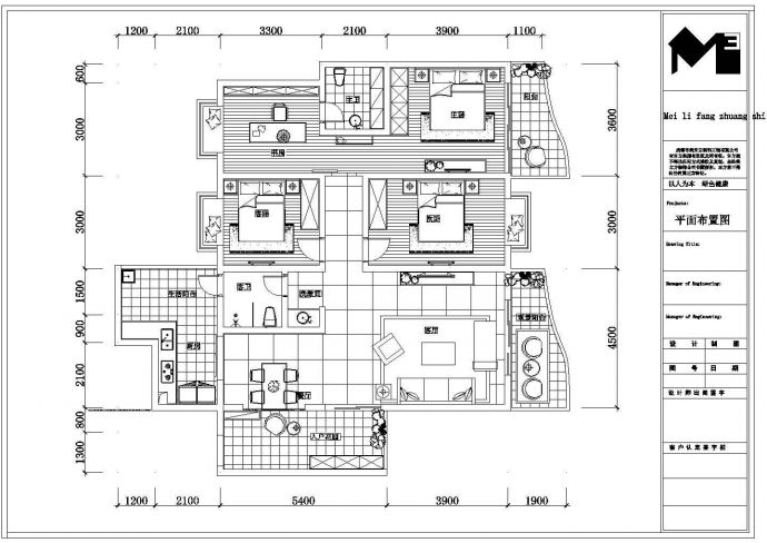 三个阳台的三室大户型家装cad设计施工图_图1