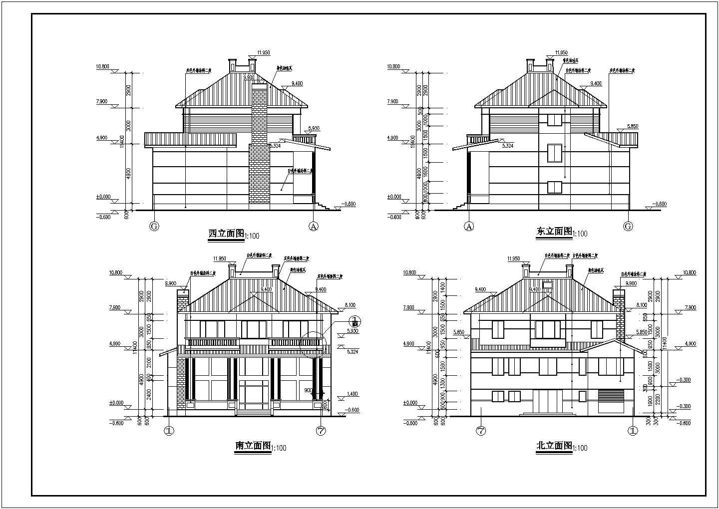 现代二层农村小别墅设计图纸cad