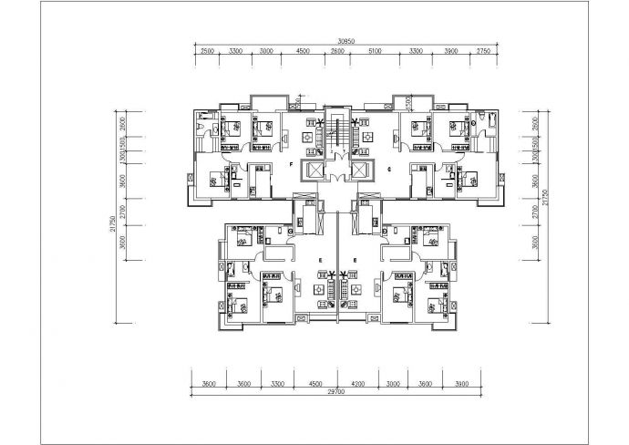 一梯四户高层住宅楼标准层户型图CAD设计图纸_图1
