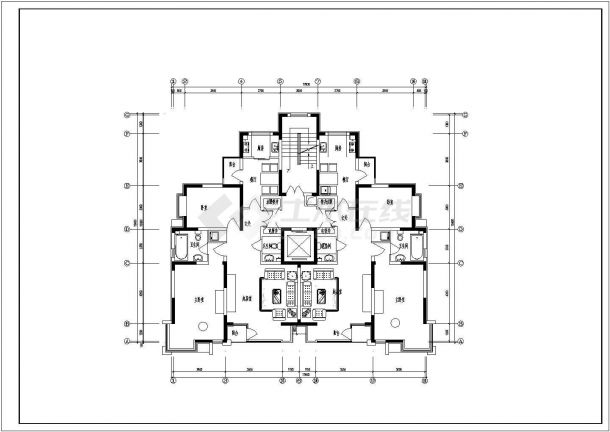 某高校一梯两户小高层公寓住宅建筑设计CAD户型平面图-图二