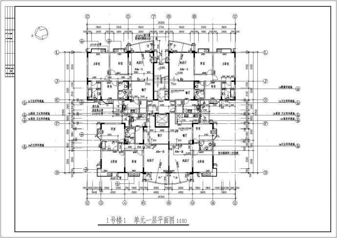 美观大方小区塔楼住宅楼户型建筑CAD平面施工设计图_图1